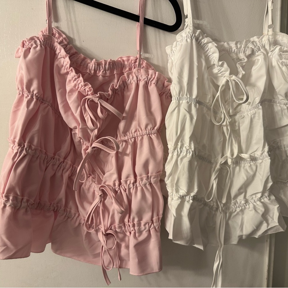 Pink Ruffled and white ruffled Top